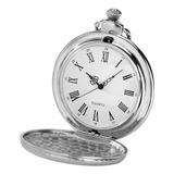 Reloj De Bolsillo A Cuarzo Metalico Con Tapa Estilo Vintage 