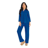 Camisa Dama Casual Manga Larga Curvy Line Azul 995-62 Cklass