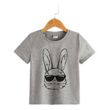 Camiseta Con Estampado De Conejo Con Lentes Para Niñas.