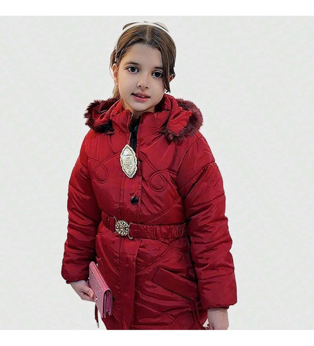 Jaqueta Parka Infantil Para Meninas Com Cinto Capuz Pelinhos