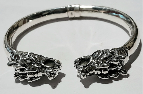 Pulsera Esclava  Plata 925 Hueca Dragones 7 Cm Diámetro 