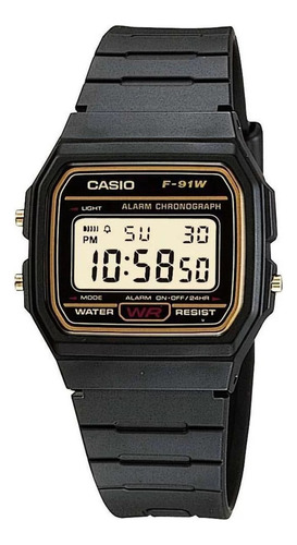 Relógio Casio Masculino Quadrado F-91wg-9qdf Cor Da Correia Preto Cor Do Bisel Dourado Cor Do Fundo Dourado