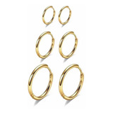 Kit Trio 3 Pares Brinco Argola Aço Banhado Ouro 18k Dourado