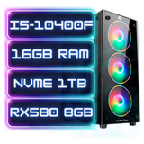 Pc Computador Gamer I5-10400f 16gb Ram Nvme 1tb Rx580 8gb