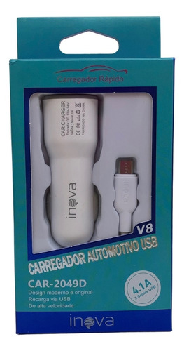 Carregador Automotivo Fonte Para Celular 2 Usb Cabo Rápido