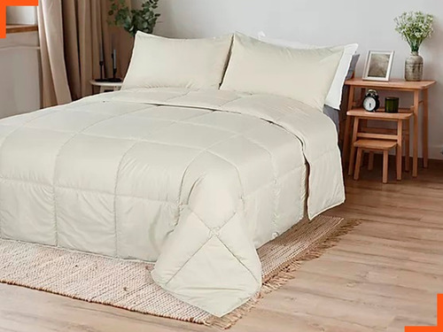 Acolchado Twin 1 1/2 Plaza Simil Plumon Blanco Beige Natural