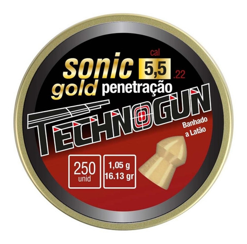 Chumbinho Technogun Sonic Gold Penetração 5,5mm 250 Unidades