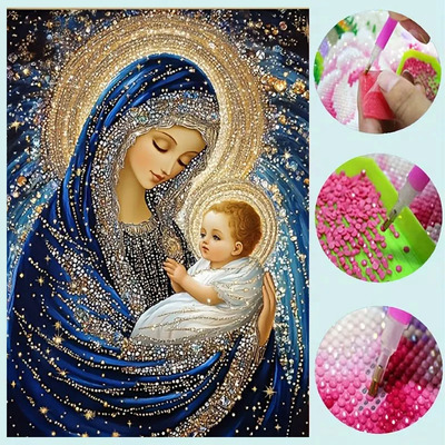 Pintura De Diamantes Hecha A Mano, Magnífica Virgen Con El N