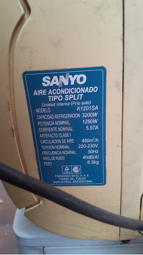 Aire Acondicionado Splt Sanyo 3200w Unosas 3000 F