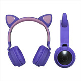 Audífonos Diadema Con Luz Gamer Gato Inalambricos Bluetooth