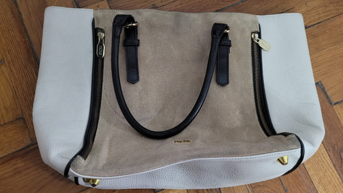 Cartera Prune Cuero Y Gamuza Blanca Y Rosa Imperdible