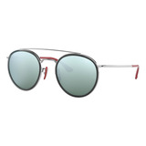 Óculos De Sol Ray-ban Round Scuderia Ferrari Collection Standard Armação De Metal Cor Polished Silver, Lente Silver De Plástico Flash, Haste Polished Silver/red De Metal - Rb3647m