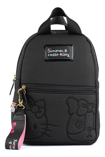 Mochila Simones Hello Kitty Black Llavero Colegial Urbana 