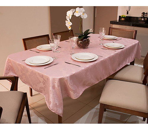 Toalha De Mesa Jacquard Glamour - 6 Cadeiras Cor Rose