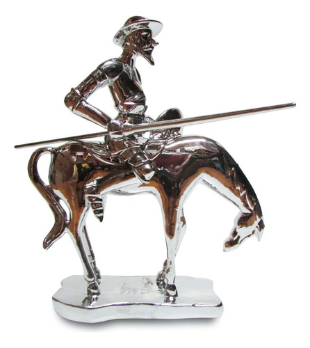 Figura Decorativa Quijote A Caballo Color Plateado