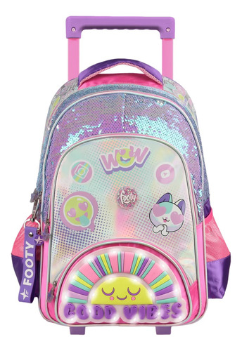 Mochila Escolar Carrito 18 Sunshine Luz Led Footy Violeta Diseño De La Tela Estampado