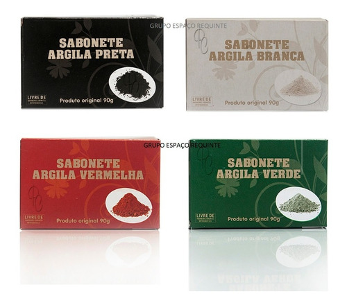 Kit 48 Sabonete Barra Argila Limpeza Facial Com 12 De Cada