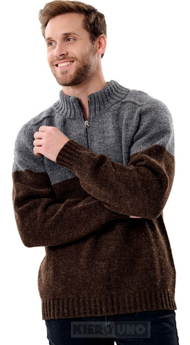 Sweater Hombre Pullover Lana Bicolor Cuello Con Cierre M.s