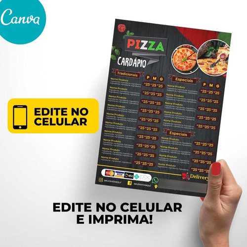 Menu Cardápio Para Pizzaria Edite E Imprima Fácil - Mod: 09