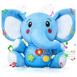 Peluche Para Bebes Suave Luces Y Sonido Forma Elefante Azul