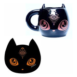 Set Taza Con Posa Forma Gato Lunar Cat Dorado Gold Acabajo