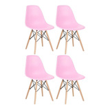 4 Cadeiras Charles Eames Wood Eiffel Dsw  Cor Da Estrutura Da Cadeira Rosa-claro