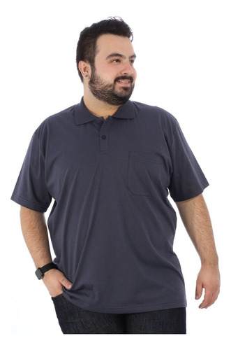 Camisa Polo Plus Size Masculina Básica Com Bolso Grafite