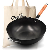 Chefseason Wok De Acero Al Carbono - Wok De Fondo Plano 13,4