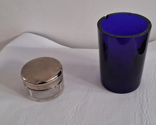 Set De Baño Vaso Azul Cobalto Y Frasco Multiuso. 