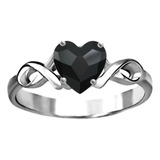 Anillo Infinitos Plata Certificada Diamante Corazón Negro