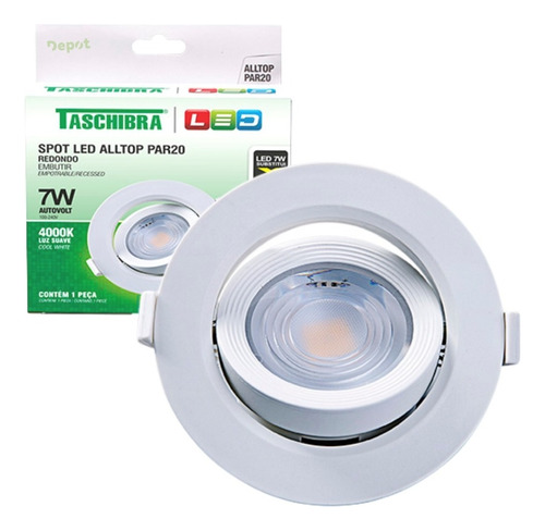 Spot De Led Embutir Redondo Móvel Alltop Par20 7w Taschibra