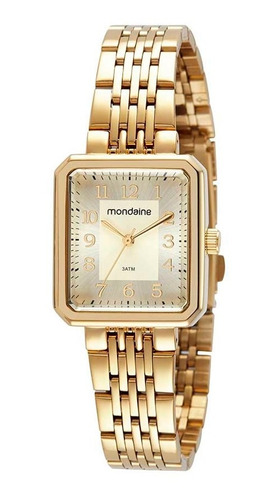 Relogio Mondaine Feminino Dourado Quadrado Numeros Social