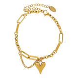 Pulsera Baño Oro 18k Doble Diseño Corazón Cadena 