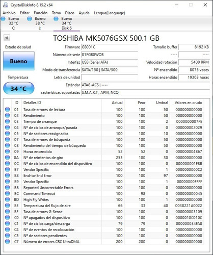 Disco Duro Toshiba 500gb Hdd Funcionando
