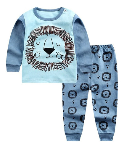Conjunto 2pcs Estampado De Leones Para Niños Pijamas Bebés