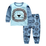 Conjunto 2pcs Estampado De Leones Para Niños Pijamas Bebés