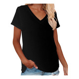 Playera N Para Mujer, Casual, Con Cuello En V, Lisa, Manga