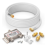 Cable Coaxial Rg6 (15 Pies, Blanco) Quad Shield Recto Macho