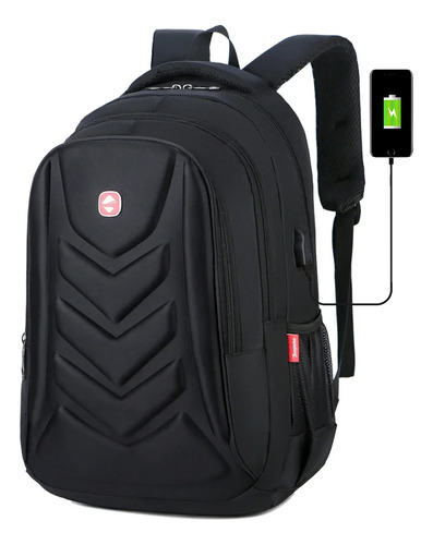 Mochila Phull Porta Notebook 17'' Impermeable Con Puerto Usb Urbana Amplia Capacidad Reforzada - Color Negro