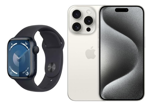 iPhone 15 Pro Max Branco E Apple Watch Serie 9 Preto 44mm