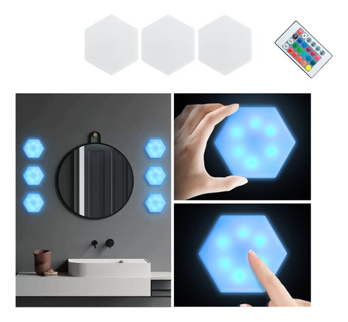 Set X 3 Luz Led Hexagonal Modular Rgb Táctil Control Remoto