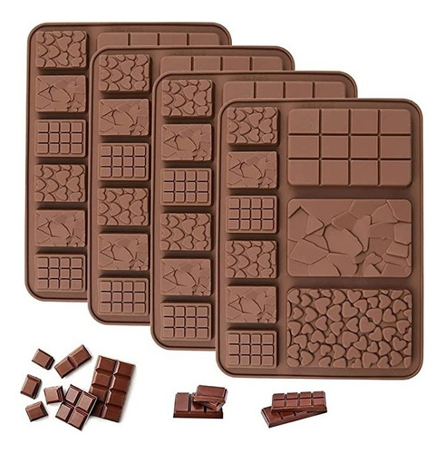Molde Silicona Tableta Barra Chocolate Chocolatin 3 Modelos Color Marrón
