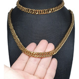 Cordão Elo 9mm 70cm Banhado Ouro Elo Grumet ,brinde Pulseira