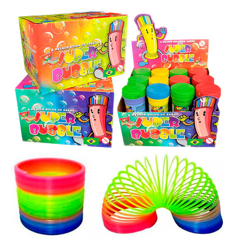 Kit Brinquedos 16 Mola Maluca + 16 Bolha De Sabão