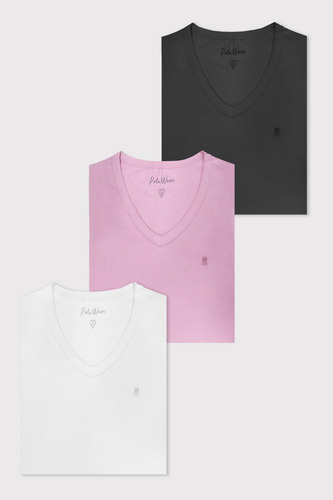 Kit 3 Camisetas Femininas Gola V Polo Wear