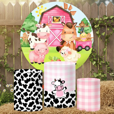 Kit Painel + Trio De Cilindros Fazendinha Rosa Baby Girl | Parcelamento sem juros
