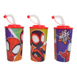 Vasos Plastico Spidey Y Miles Morales 30 Piezas Tapa Popote