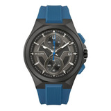 Máquina De Pulseira De Silicone Bulova Watch Black Dial 98b380 Cor De Pulseira Azul