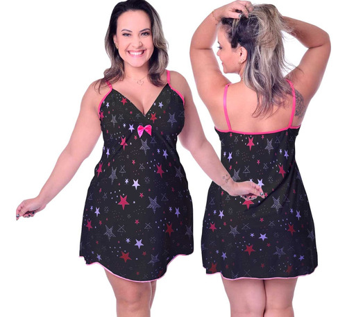 Kit 2 Camisola Plus Size Feminina Estampada Sem Bojo