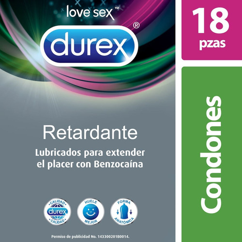Durex Condones Retardante Con Benzocaína Calidad 18 Unidades